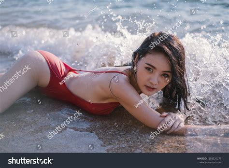 Sexy Asia Woman Red Bikini One Stock Photo 1585320277 Shutterstock