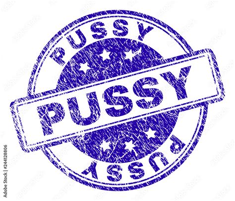 PUSSY Stamp Seal Imprint With Distress Texture Designed With Rounded Rectangles And Circles