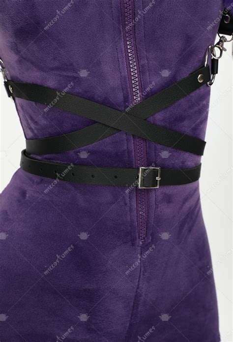 Women PM Derivative Sexy Lingerie Bodysuit Purple Hooded Bodycon Romper And Tail With Choker