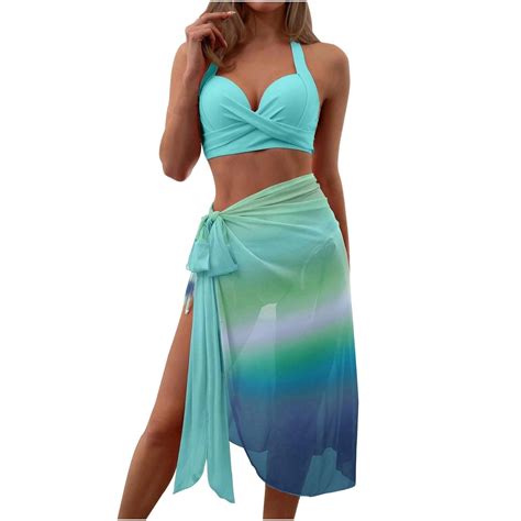 Wreesh Womens Piece Swimsuits Bikini Set With Sarong Bathing Suit Beach Cover Up Wrap Skirt