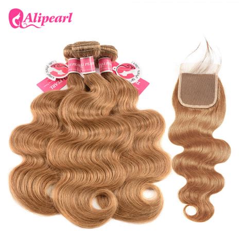 Body Wave Human Hair Lace Closure With Bundles Honey Blonde Color Hair Alipearl Hair