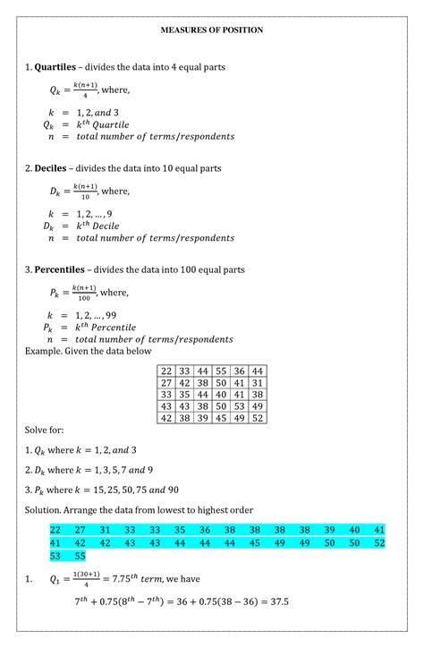 Measures OF Position MEASURES OF POSITION Quartiles Divides The