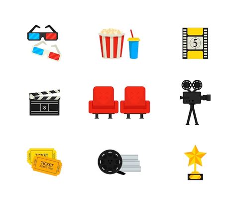 Vector Plano Conjunto De Iconos De Cine Y Cine Vector Premium