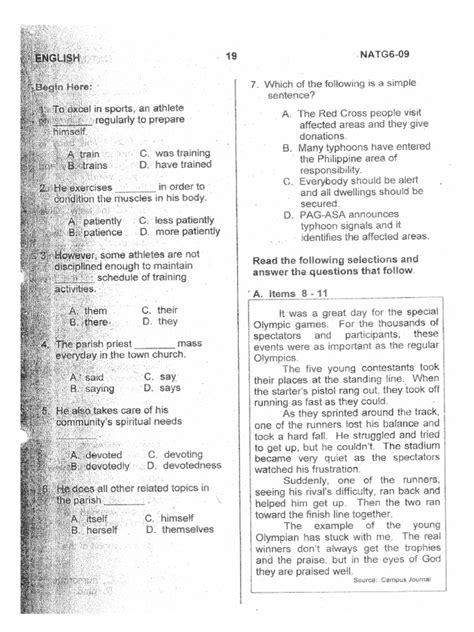 English NAT 6 - 2009 PDF | PDF