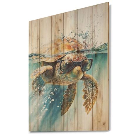 Trinx Hannelie Turtle With Glasses In The Ocean Iii On Wood Wayfair Canada