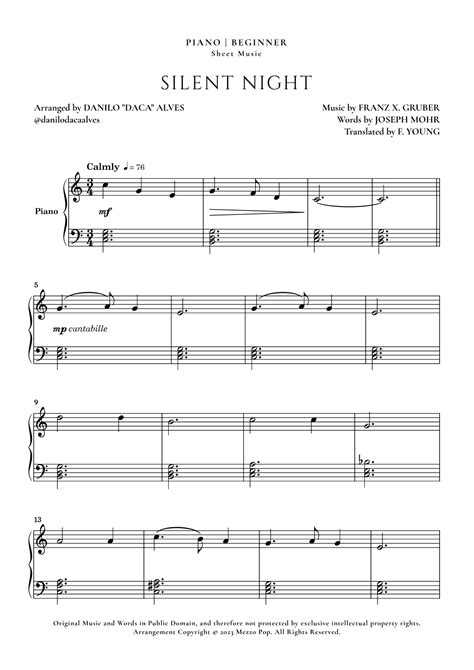 Silent Night Arr Danilo Daca Alves By Franz X Gruber Sheet Music For Easy Piano At Sheet