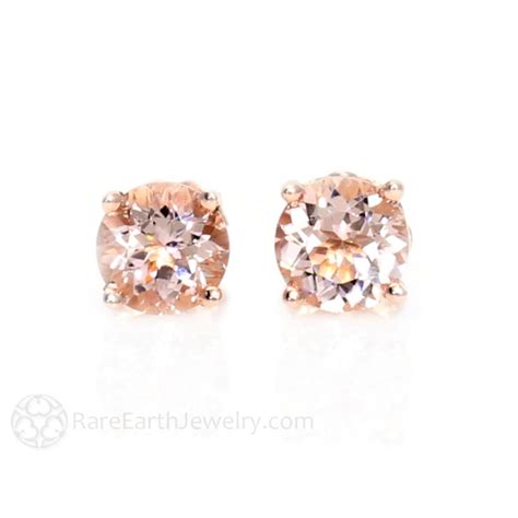 Morganite Earrings Rose Gold Morganite Stud Earrings 5mm 6mm Etsy