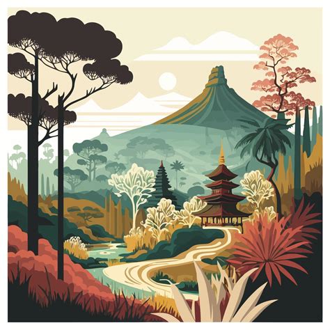 flat drawing illustration scenery of bali culture 17494243 Vector Art ...