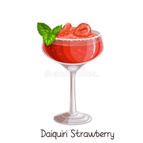 Strawberry Daiquiri Cocktail Flat Style Colorful Cartoon Vector