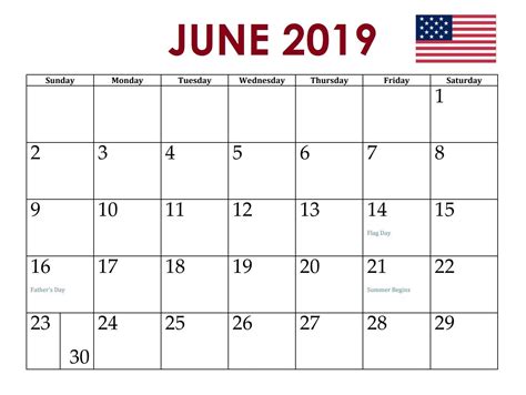 June 2019 Usa Holidays Calendar Holiday Calendar Usa Holidays Blank