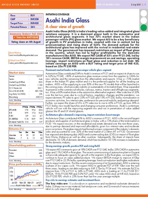 Asahi India Glass Initiation 210702 Pdf Economies Automotive Industry