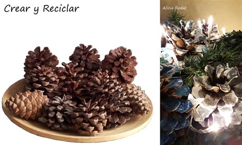 Centro de mesa de Navidad con piñas de pino Crear y Reciclar