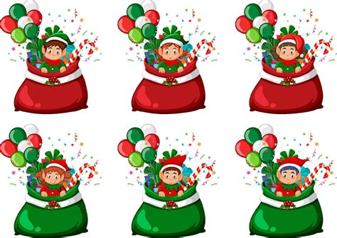 Set of Christmas elves in cartoon style 14291368 Vector Art at Vecteezy