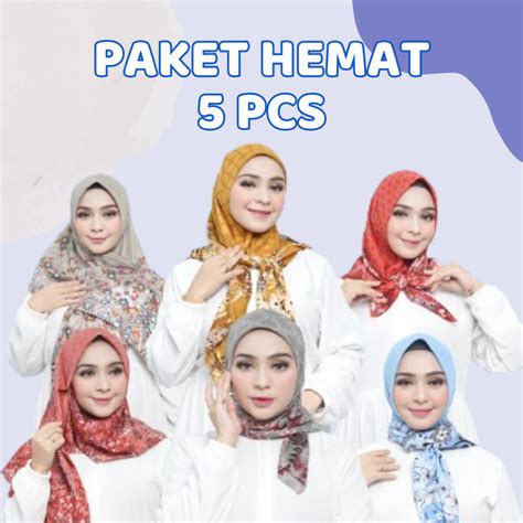 Jual PAKET USAHA Hijab Motif Isi 5 Paket Hemat Hijab Segi Empat Azara