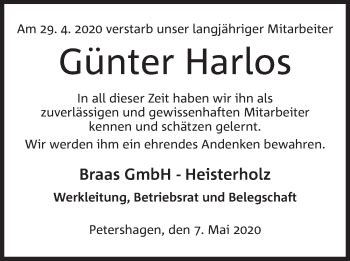 Traueranzeigen Von G Nter Harlos Trauer Mt De