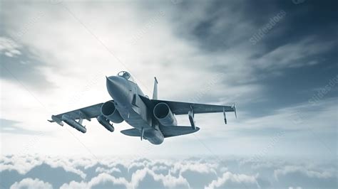 A Fighter Jet Flying Through The Clouds Powerpoint Background For Free