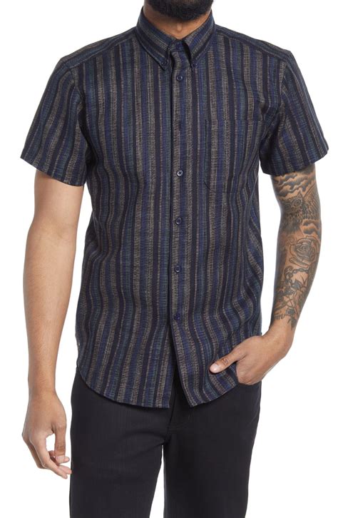 Buy Naked Famous Denim Naked Famous Easy Stripe Short Sleeve Button Down Shirt Blue At 50