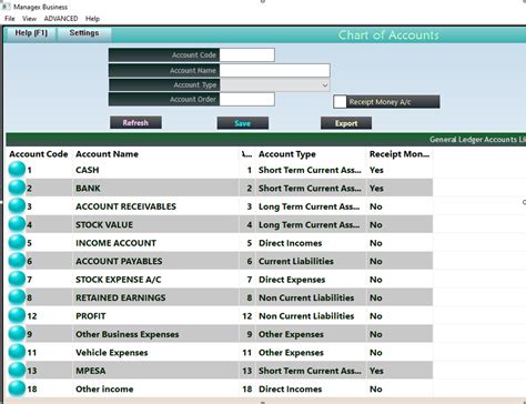 Chart of Accounts | Managex Manual