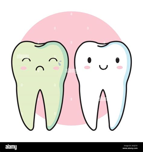 Ilustración Plana De Dibujos Animados De Dientes Blancos Sonriendo Y Dientes Llorando Con Caries