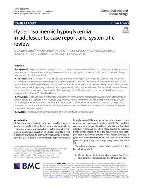 Pdf Hyperinsulinemic Hypoglycemia In Adolescents Case Report And