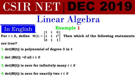 CSIR NET MATHEMATICS DEC 2019 Linear Algebra Determinant M T Q 1