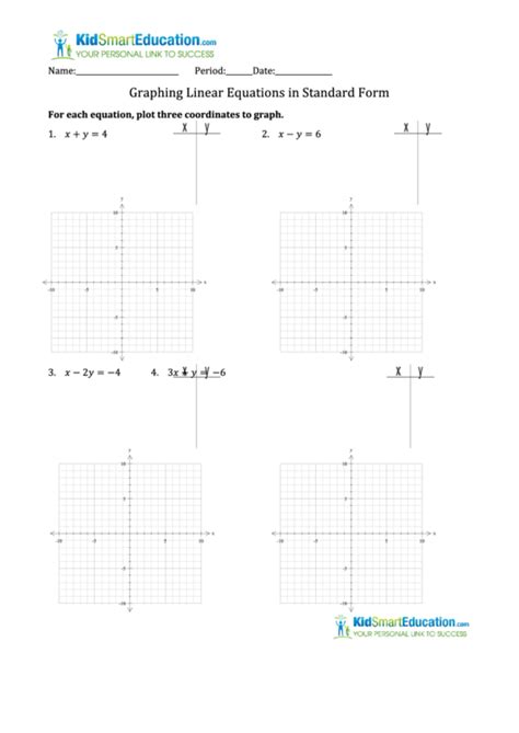 Graphing Linear Equations In Standard Form Worksheet Printable Pdf