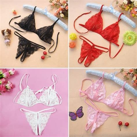 Jual Sexy Lingerie Bikini Bra G String Set Renda Underwear Babydoll Thong Hitam Kota