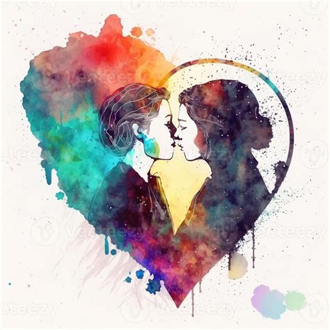 Watercolor Illustration Of Two Gay Women Kissing A Couple In Love 22408403 Stock Photo At Vecteezy