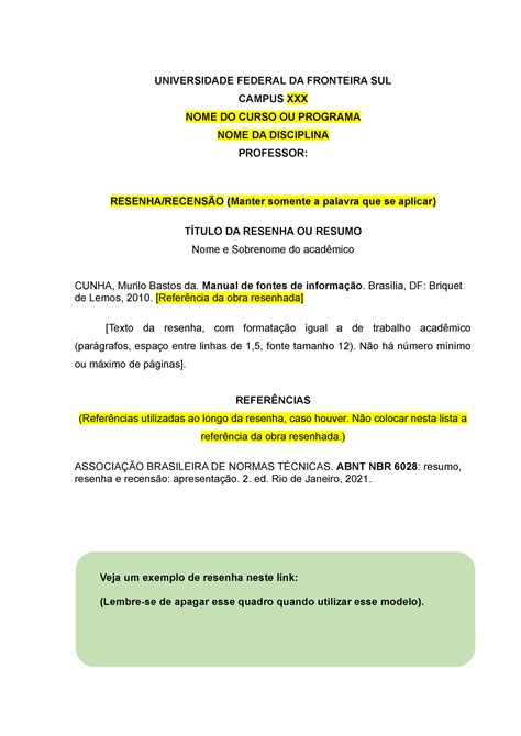 Modelo De Resenha Academica - Modelo De Resenha Academica Abnt