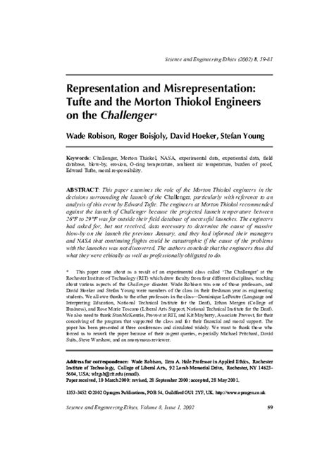 (PDF) Representation and misrepresentation: Tufte and the Morton Thiokol engineers on the Challenger