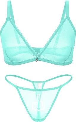 Varsmiss Women Sheer Bra Thongs Set Mesh Sexy Wireless Unlined Brassiere Bikini Panty Underwear