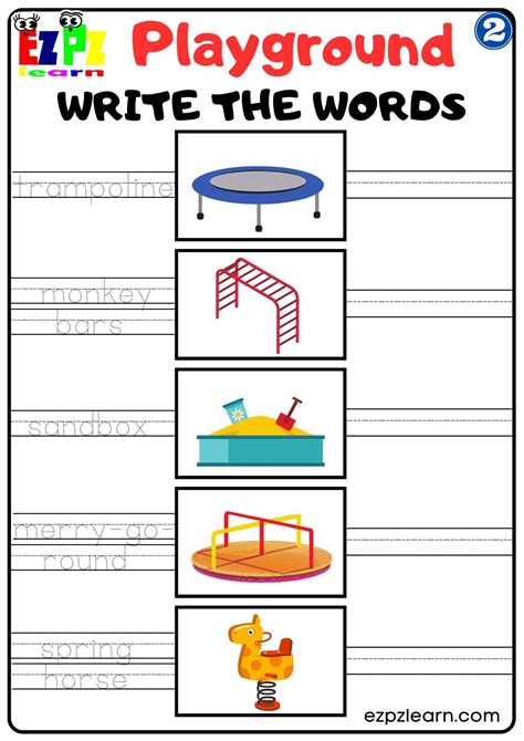 Playground Vocabulary 2 Write The Words Worksheet For Kindergarten And