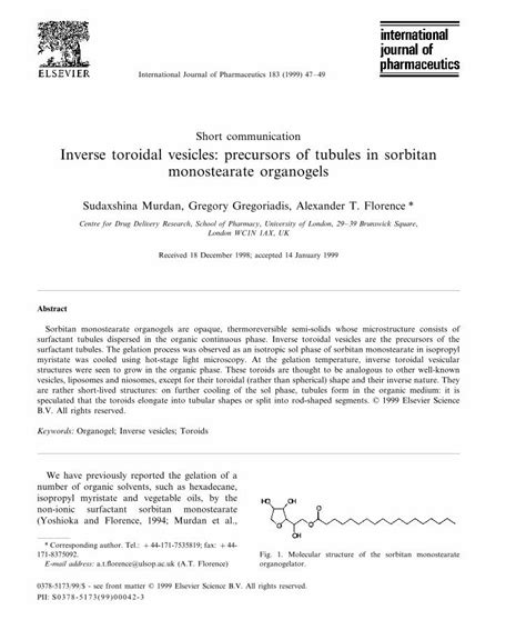 Pdf Inverse Toroidal Vesicles Precursors Of Tubules In Sorbitan