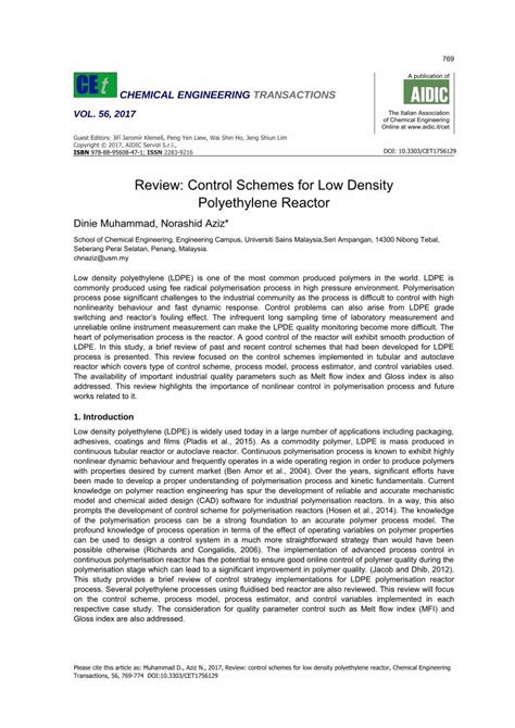 Pdf Review Control Schemes For Low Density Polyethylene Reactor