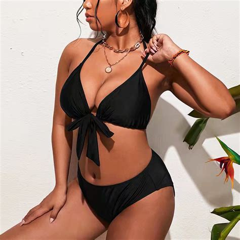 Black Sexy Halter Bikini Set BeautieMay Shapewear