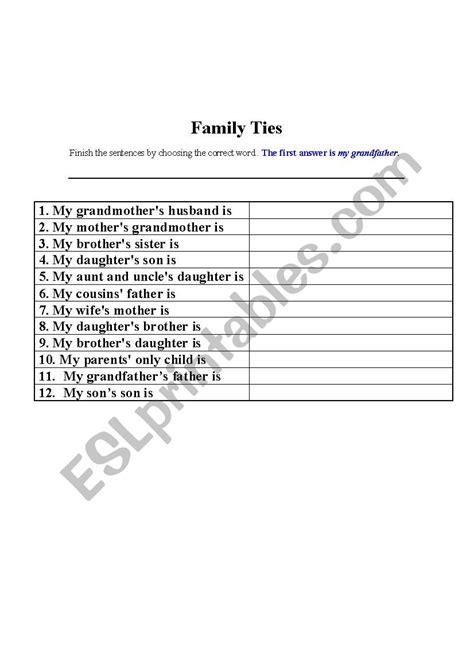 Family Ties - ESL worksheet by rrvarnum