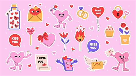 Happy Valentines Day Sticker Set 36513822 Vector Art At Vecteezy