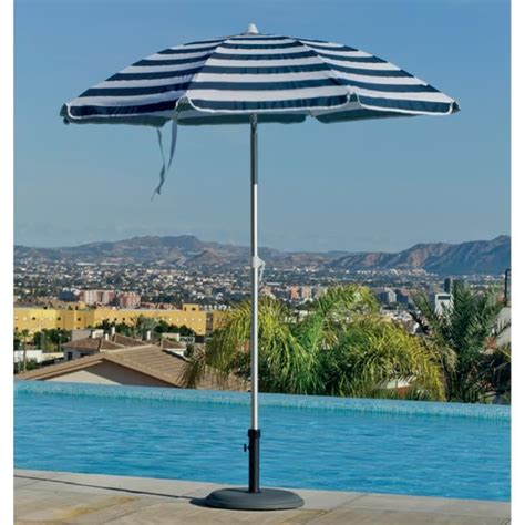 Parasol centré Ø 200 cm dalles inclues coloris Rayure blanc bleu