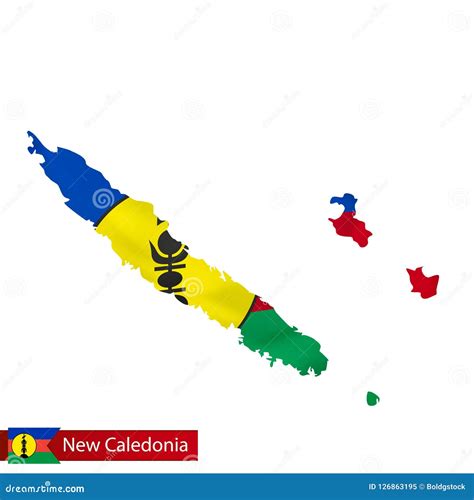 New Caledonia Map with Waving Flag of Country. Stock Vector