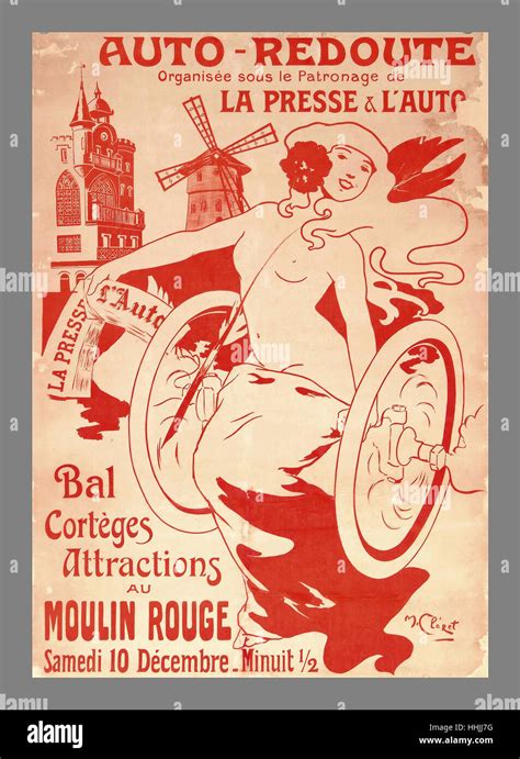 Vintage Retro Car Parade Dancers And Attractions Moulin Rouge Poster