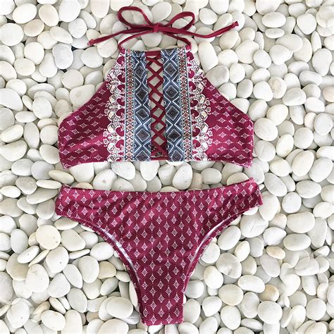 New Arrival Black Lace Up Halter Bikini Push Up Set MixStylz Clothing