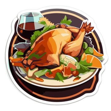 Colorful Cartoon Stuffed Turkey Sticker On A White Background Clipart