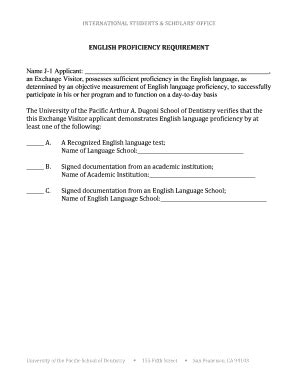 Fillable Online Dental Pacific English Proficiency Requirement Arthur