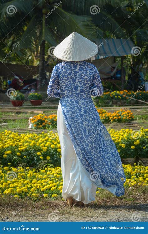 Mujer Vietnamita Con El Vestido Tradicional Foto De Archivo Imagen De