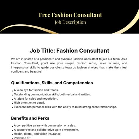 Free Fashion Consultant Job Description Template To Edit Online