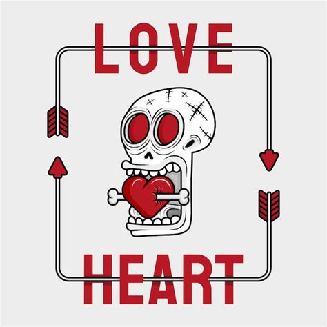 premium vector skull biting  heart pierced   bone  framed