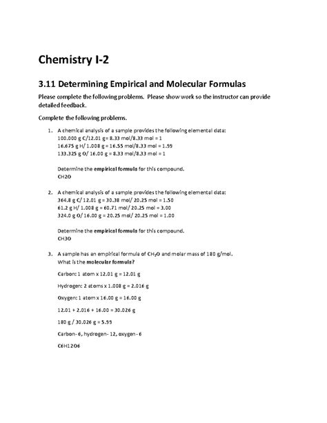 Determining Empirical And Molecular Formulas Zain Afolabi Chemistry I