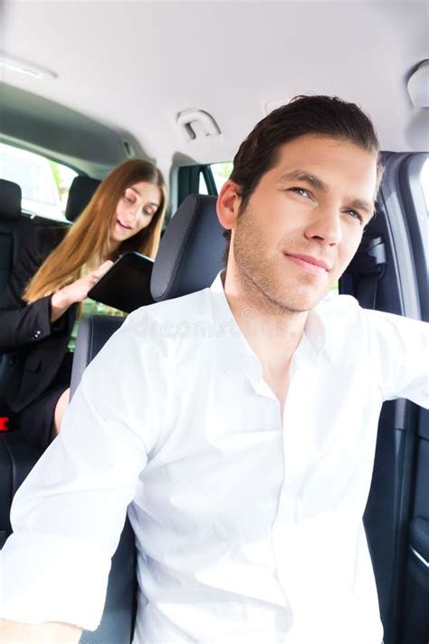 Woman Traveling In Taxi She Has An Appointment Stock Image Image Of Tablet Blonde