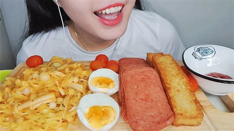 Asmr Samyang Cheesy Carbonara Noodle Luncheon Meat Fish Cake