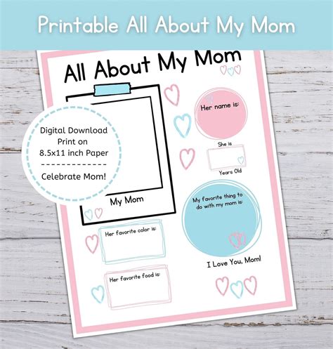 All About My Mom Printable, Mothers Day Printable, All About Mom From